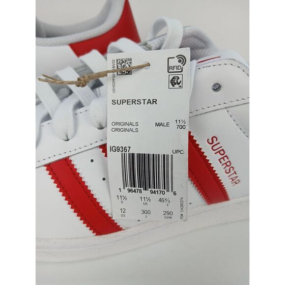 Adidas Superstar Men\'s Size US 12 Athletic Shoes White/Red Sneakers IG9367 New main image 5